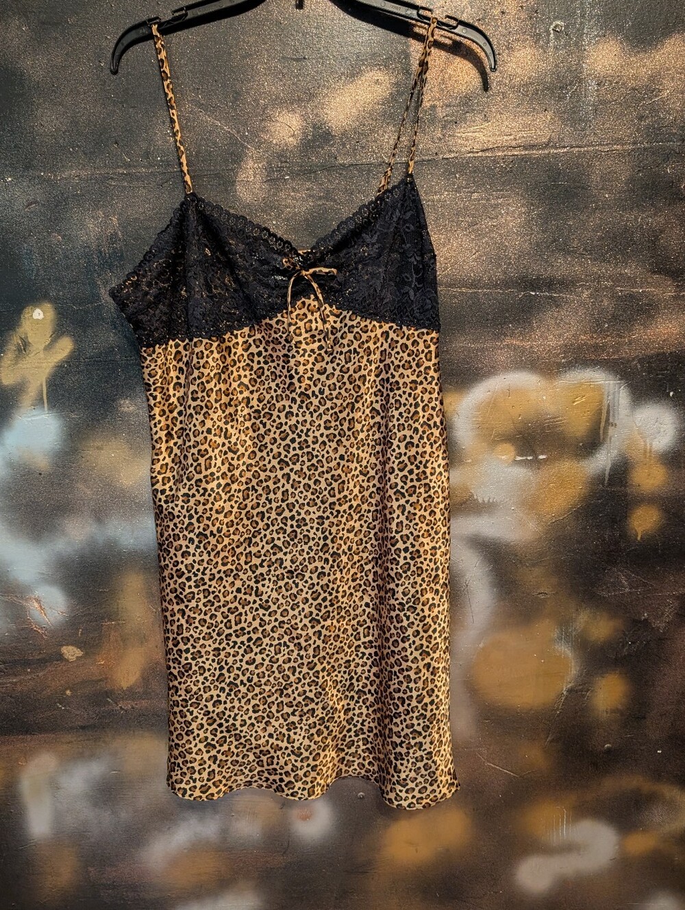 Morgan Taylor Leopard Satin Slip with Black Lace
